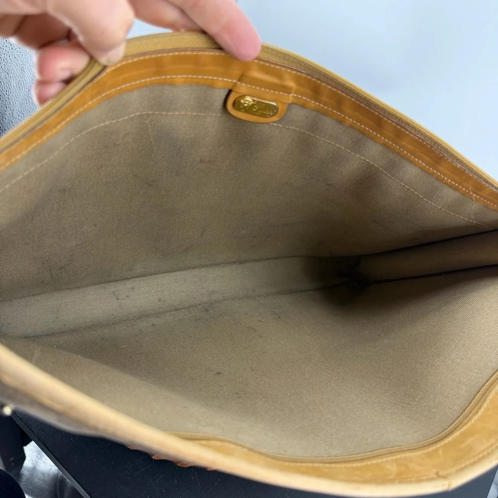 GUCCI Micro GG Supreme Web Sherry Line Briefcase tan leather trim laptop sleeve